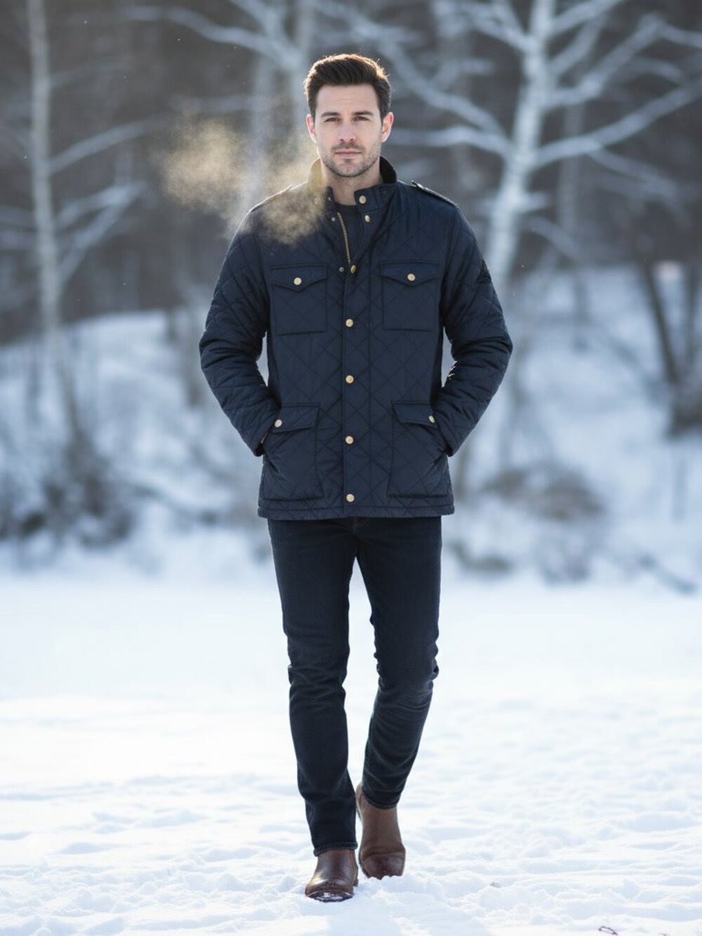 GANT Quilted Jacket Men's L Black Corduroy Collar